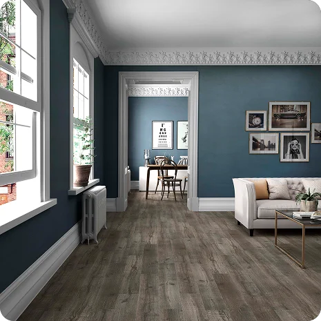 FINZZI by Durstone — гостиная с тёмным полом LVT